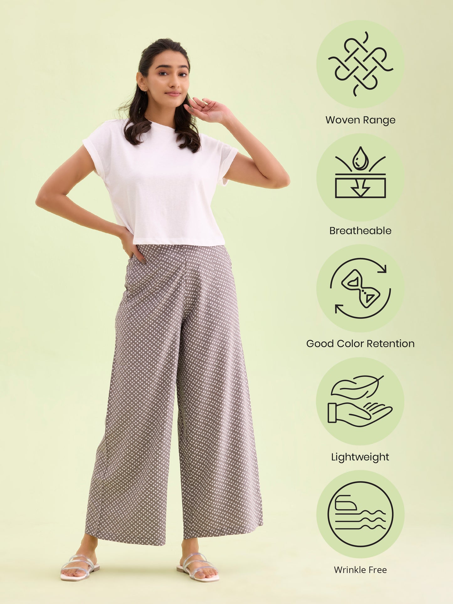 Grey Woven Viscose Printed Palazzo