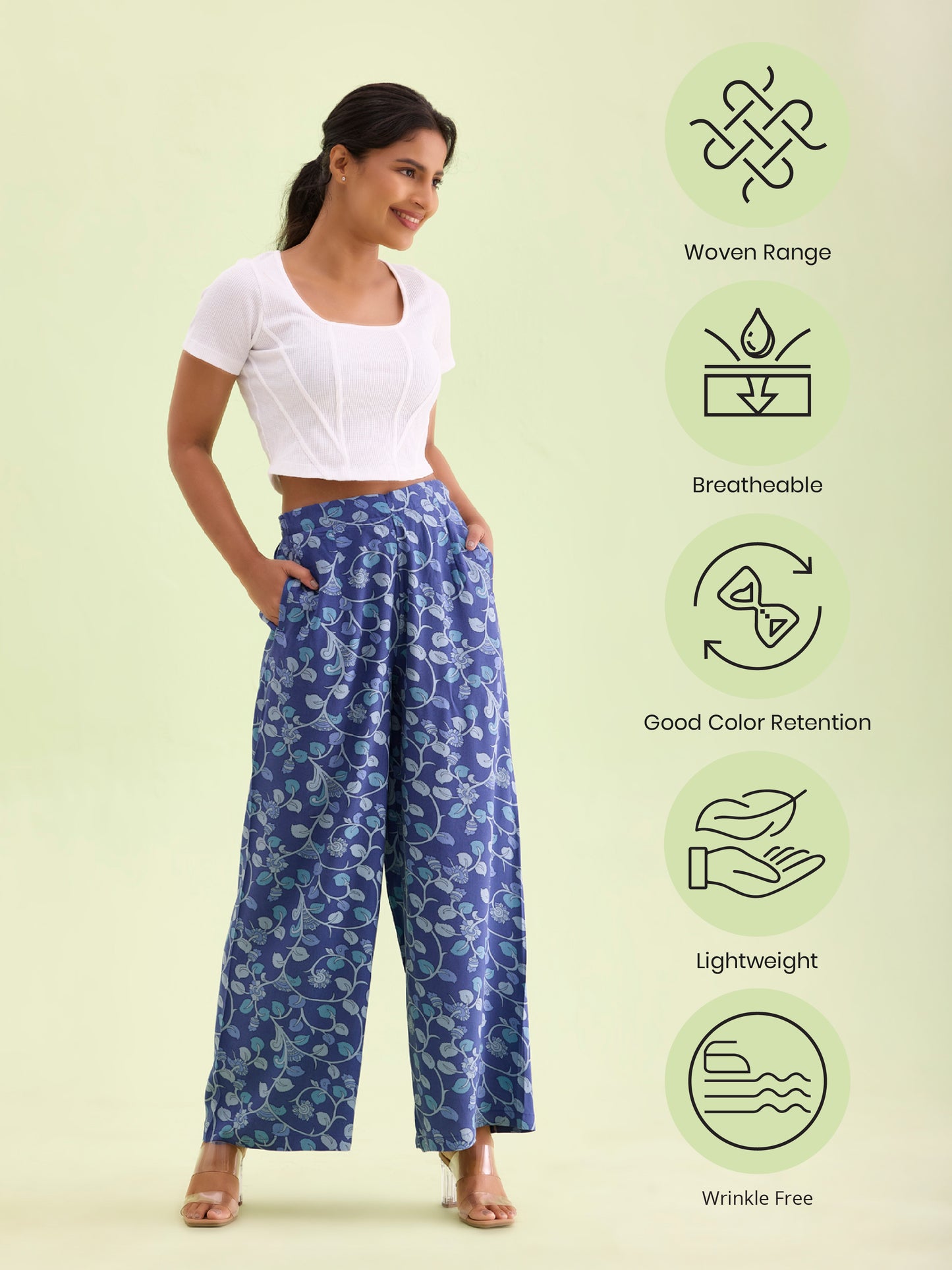 Navy Woven Viscose Printed Palazzo