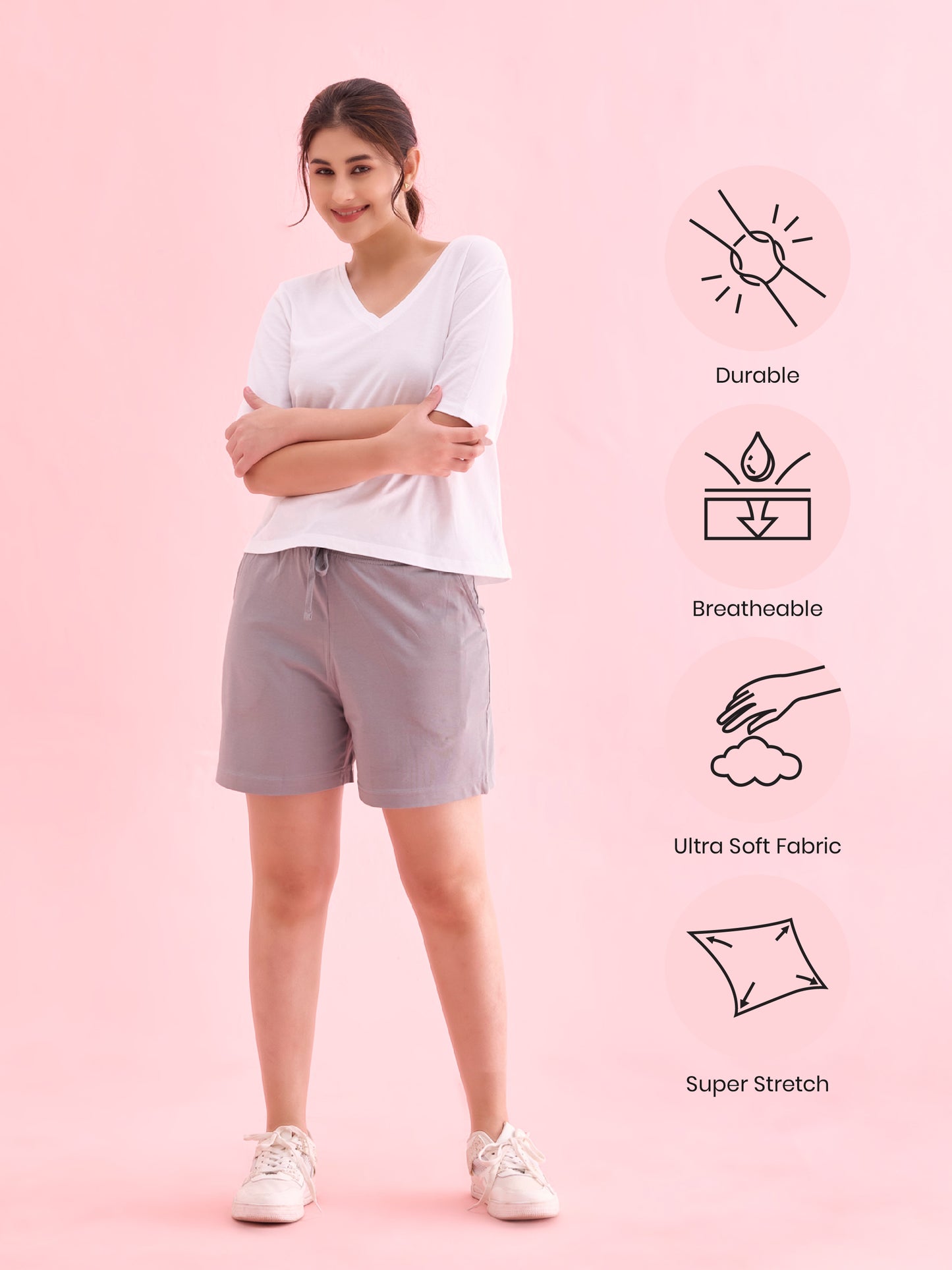 Ebony Grey Cotton Stretch Casual Shorts