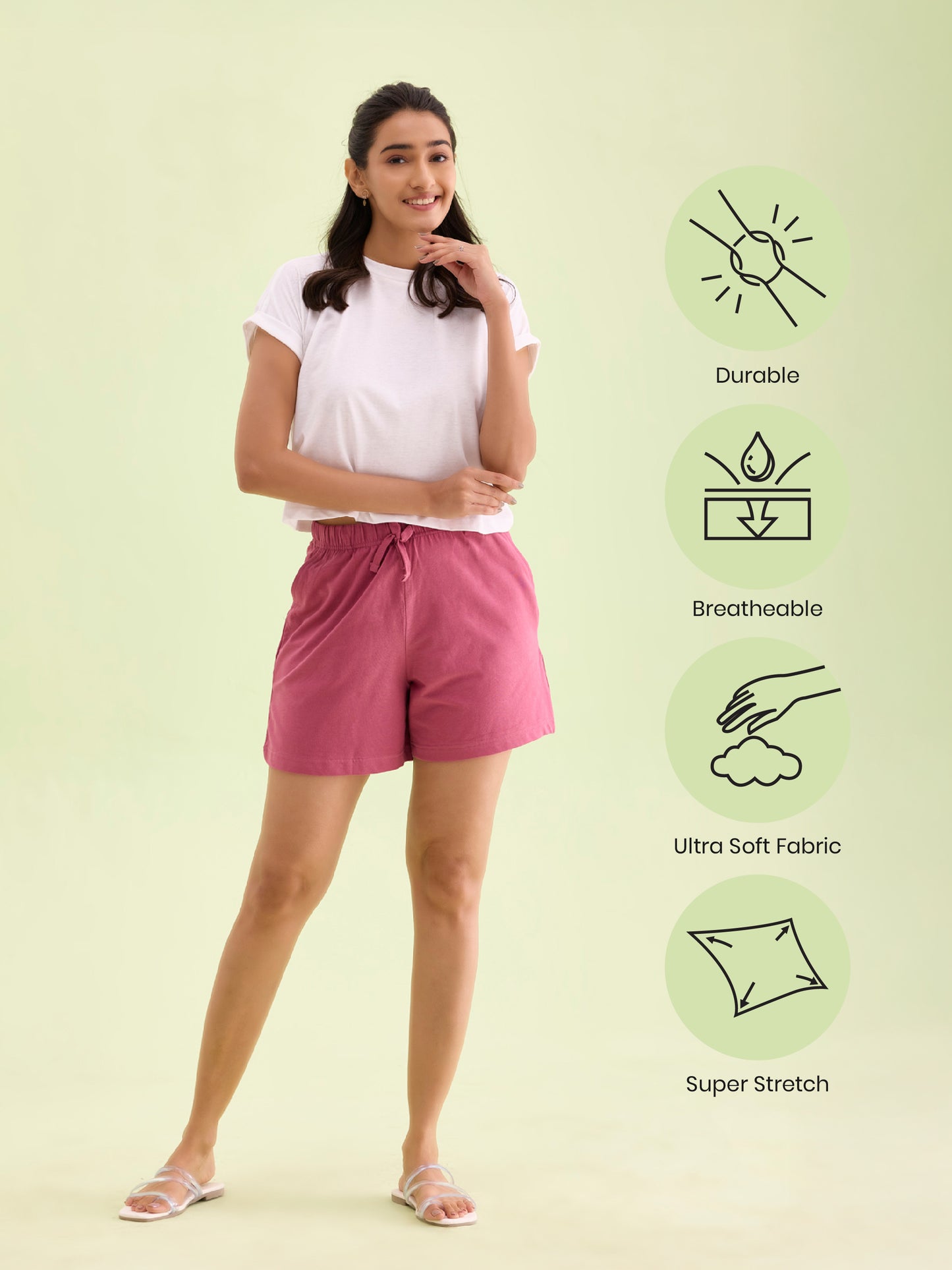 Light Wine Cotton Stretch Casual Shorts