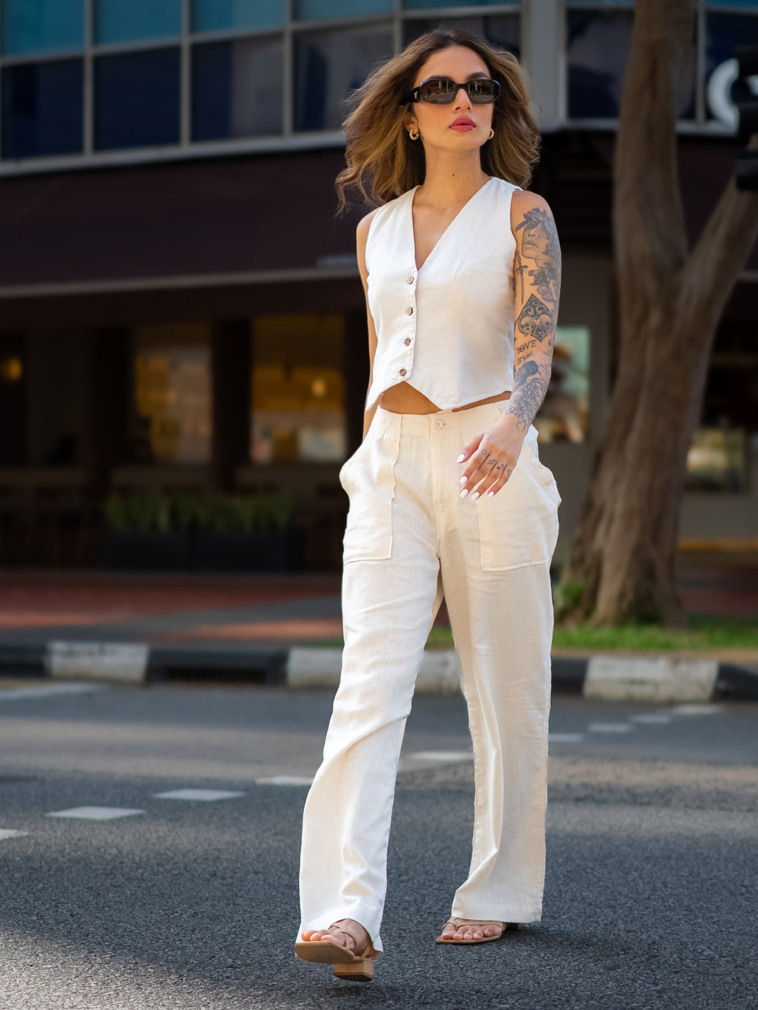 Cream Linen Cargo Pants