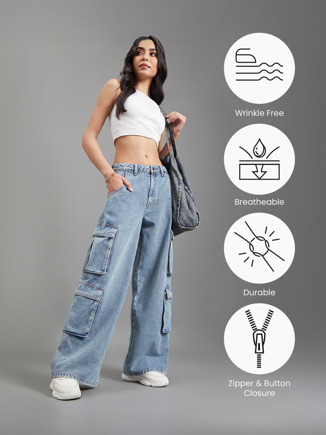 Medium Blue Denim Cargo Pants