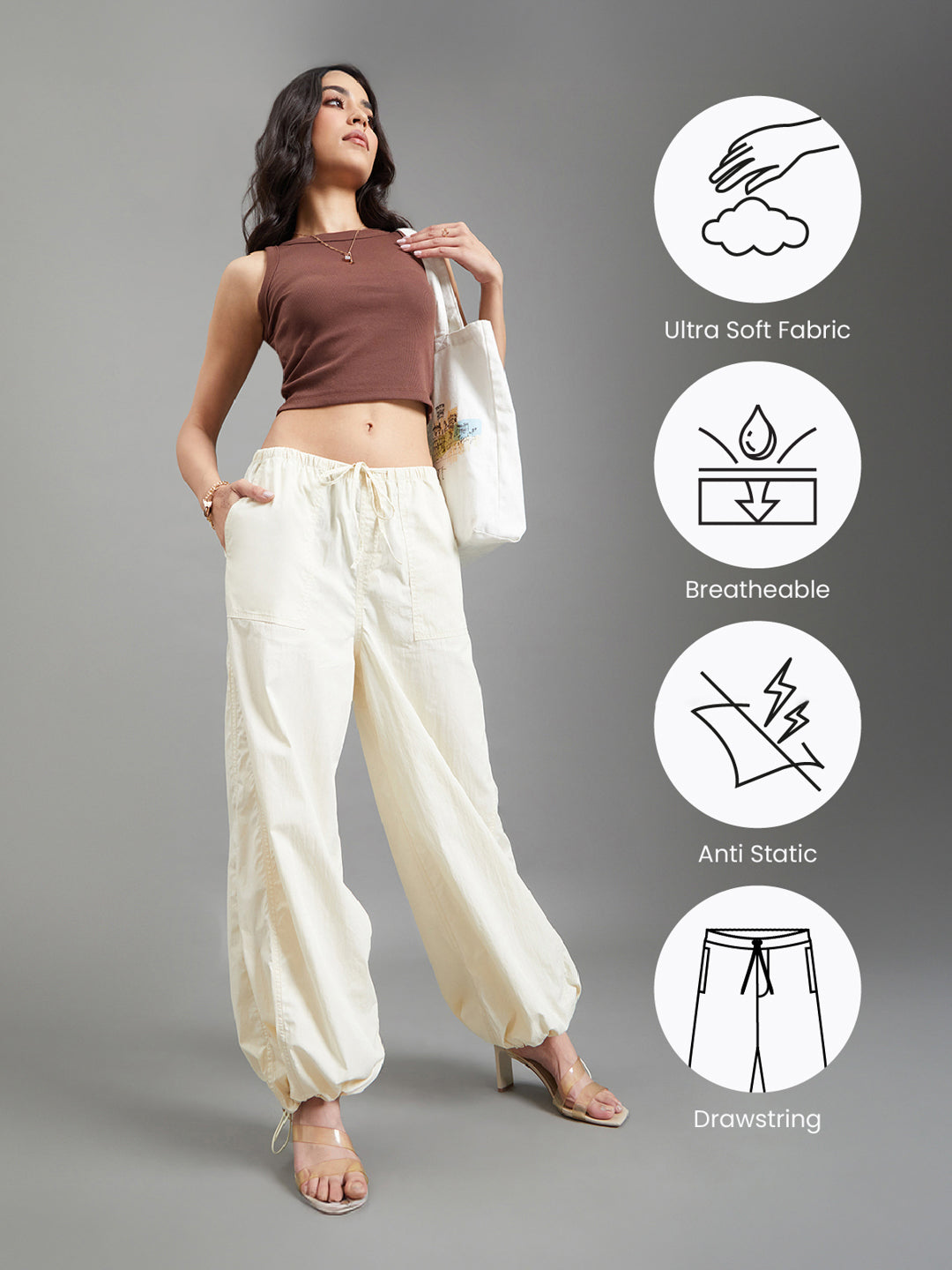 Cream Parachute Pants