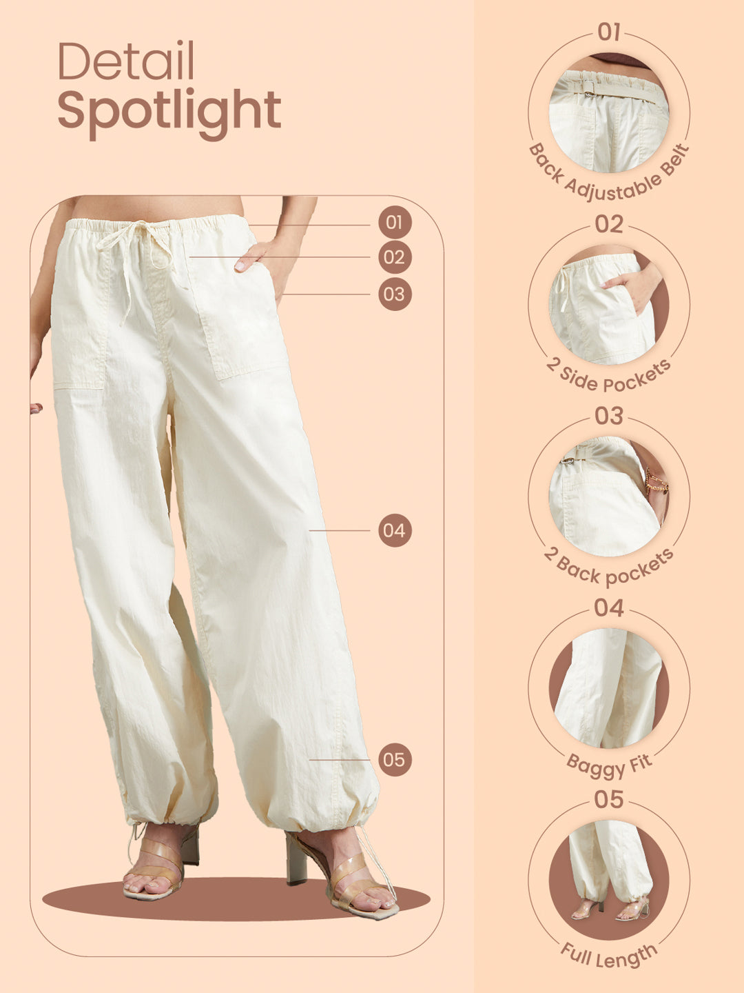 Cream Parachute Pants