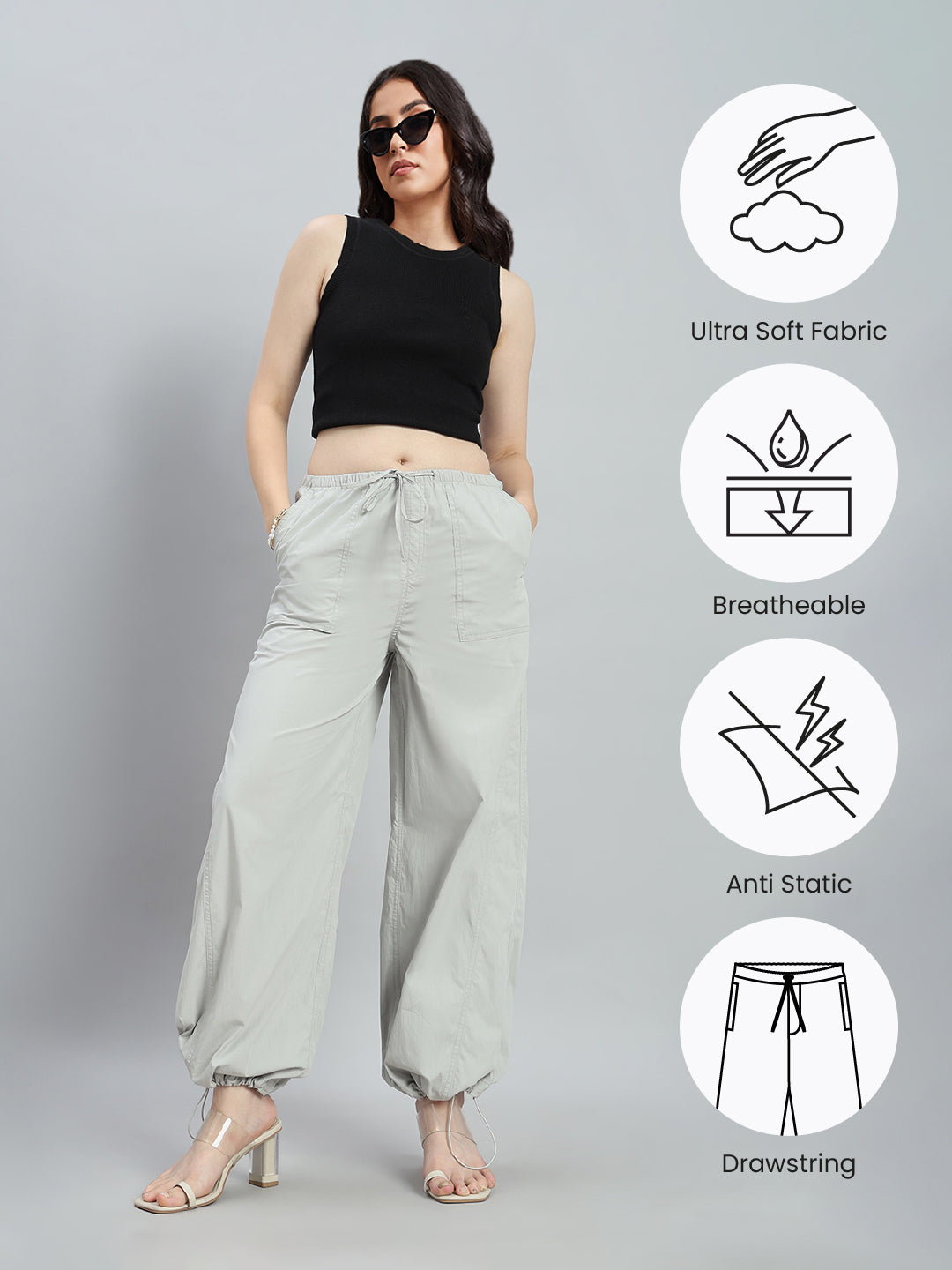 Ebony Grey Parachute Pants