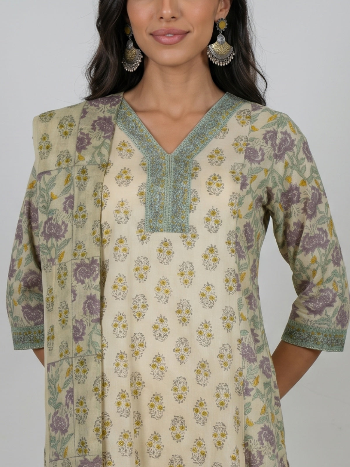 Floral Print Kurta Set With Dupatta