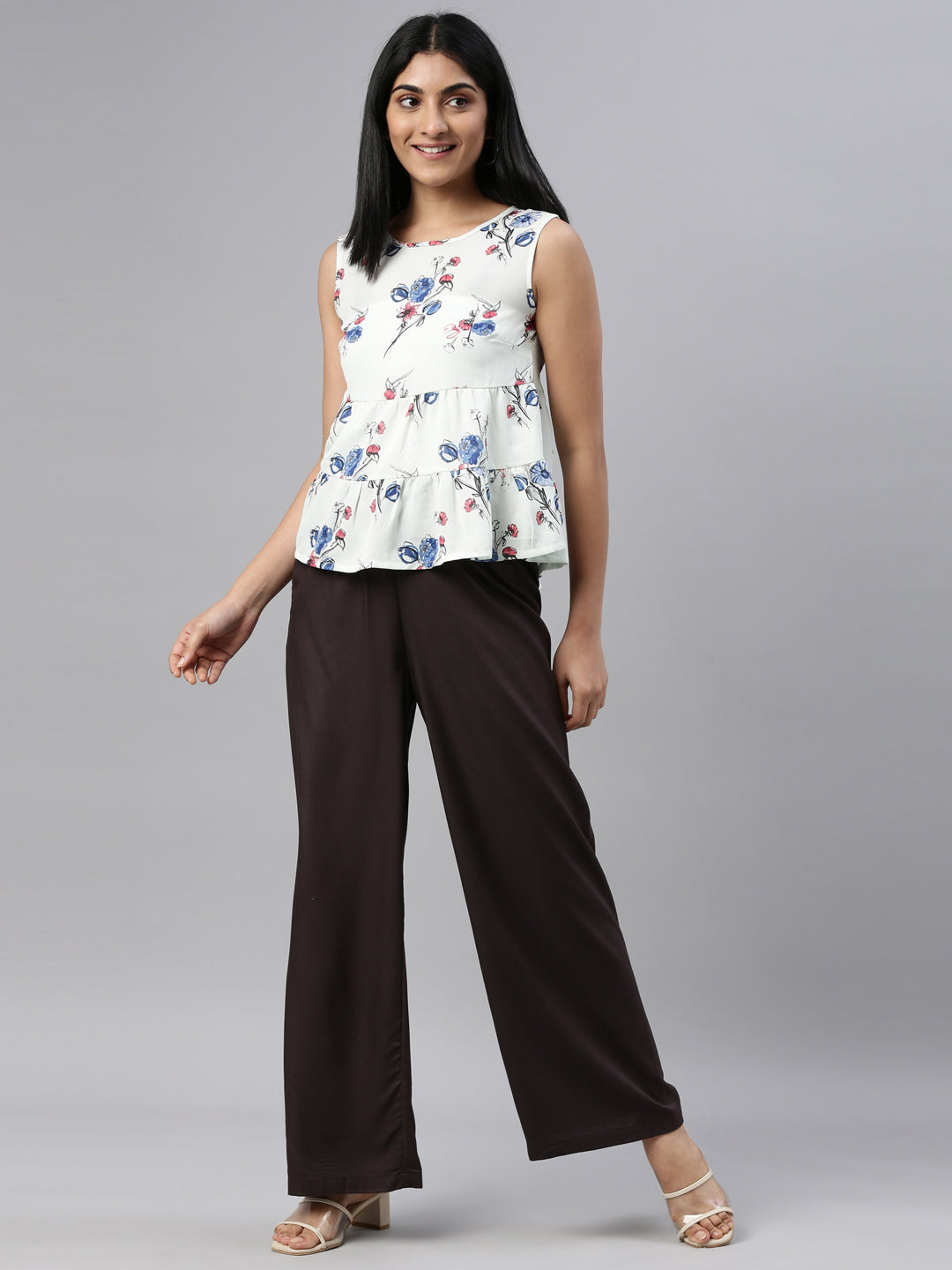 Dark Brown Woven Viscose Basic Palazzo