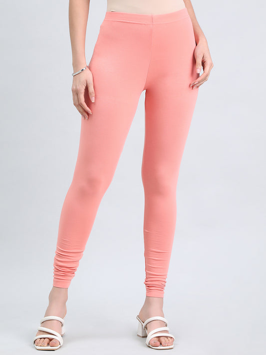 Peach Cotton Stretch Ankle Length Leggings