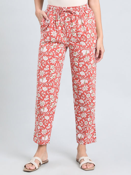 Rust Woven Viscose Printed Lounge Pants