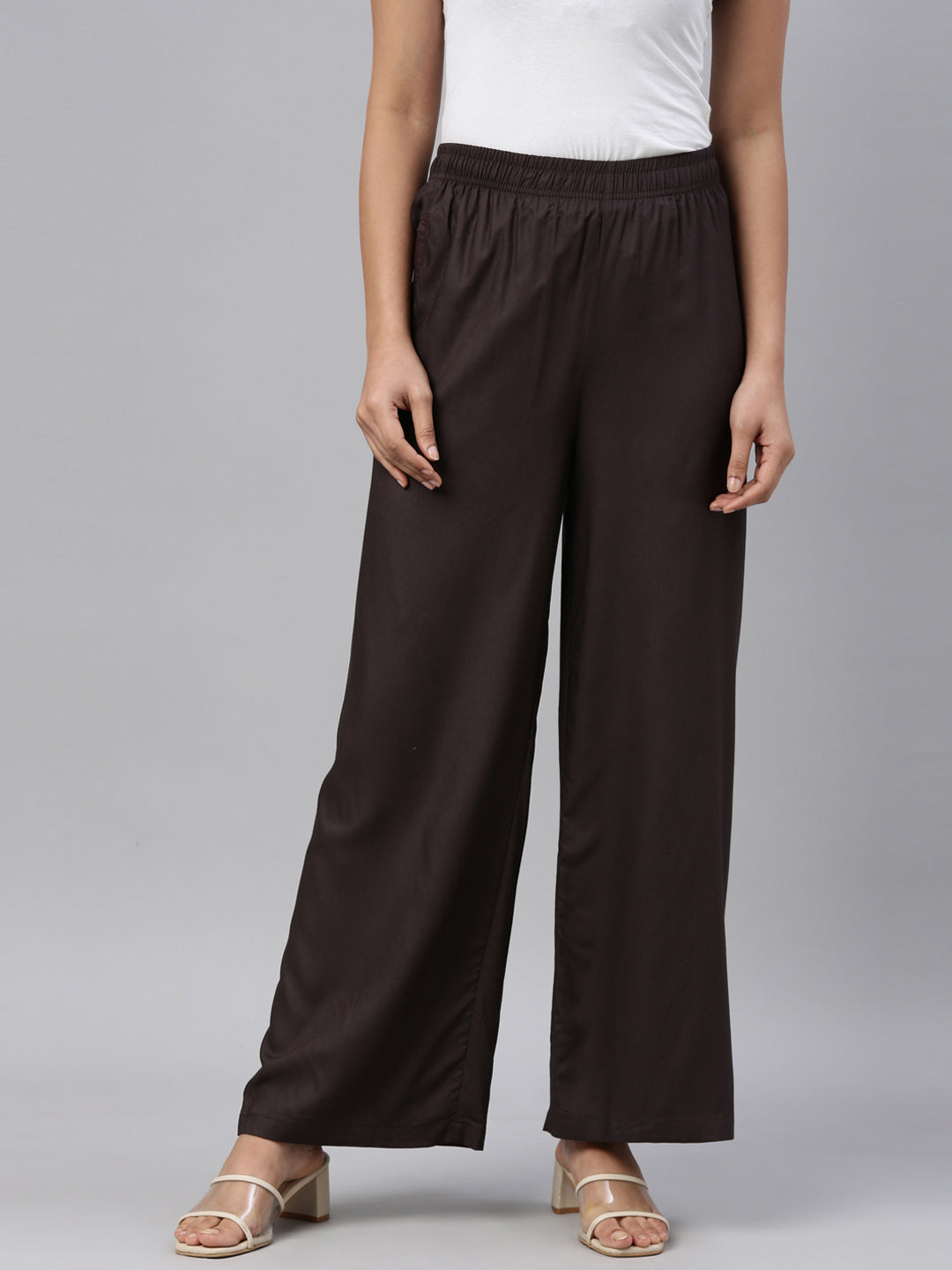 Dark Brown Woven Viscose Basic Palazzo