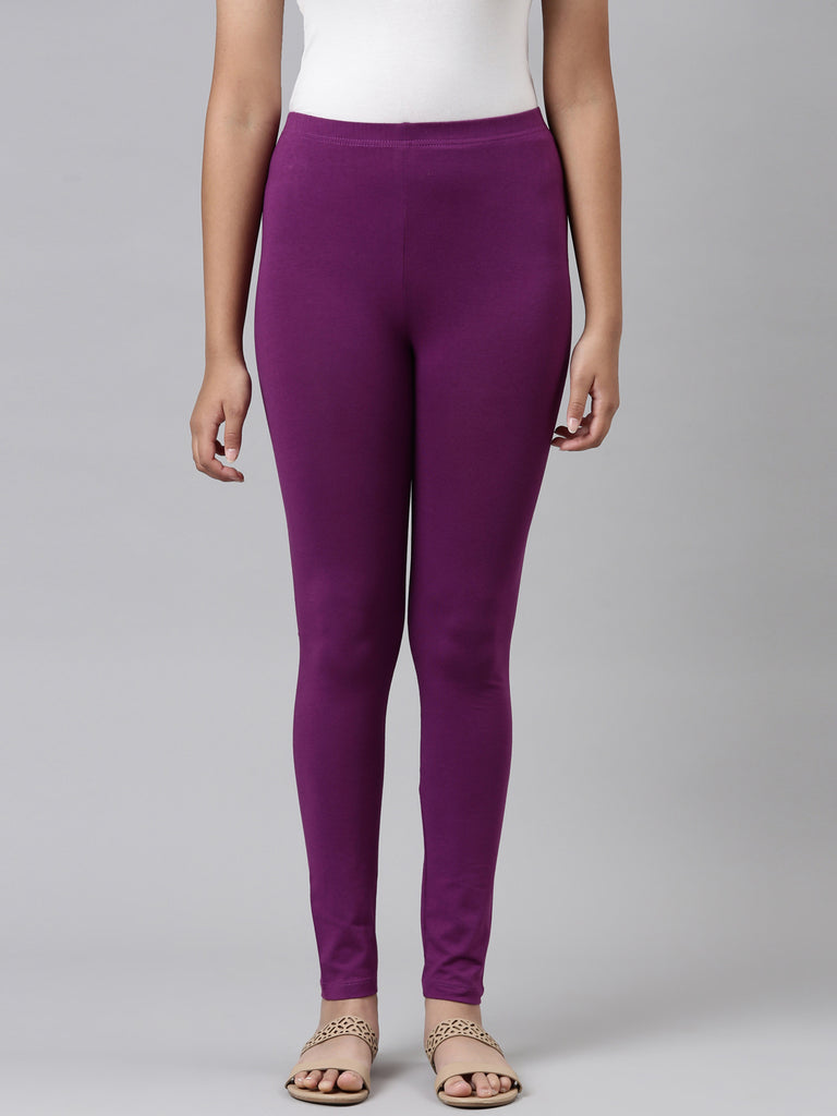 Buy Go Colors Women Solid Dark Purple Viscose Ankle Length
