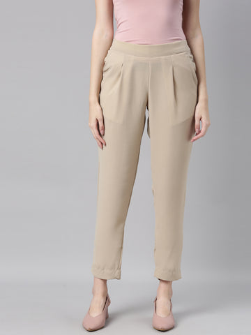 High Waist Darted Trousers in Cream | kiwibirdboutique.com
