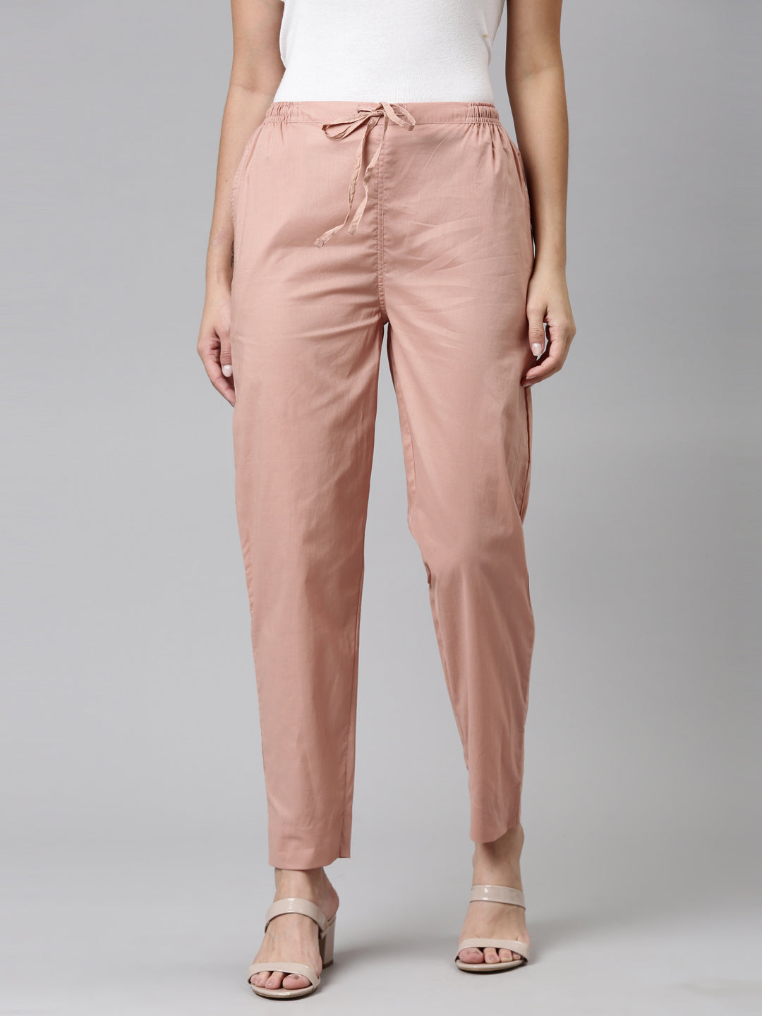 Women Solid Dusty Pink Comfort Fit Cotton Pants