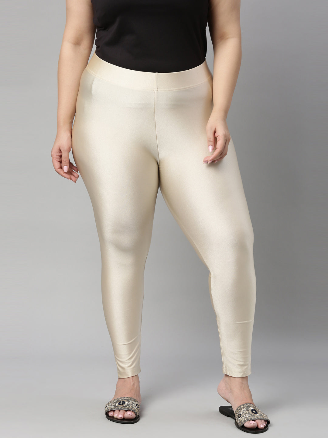 Buy Curves Beauty Women's Shimmer lycra stretchable chudidaar legging (2  Pcs Combo of Silver & Golden Brown_XL Size) at