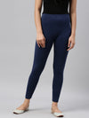 Light Navy Cotton Stretch Ankle Length Leggings