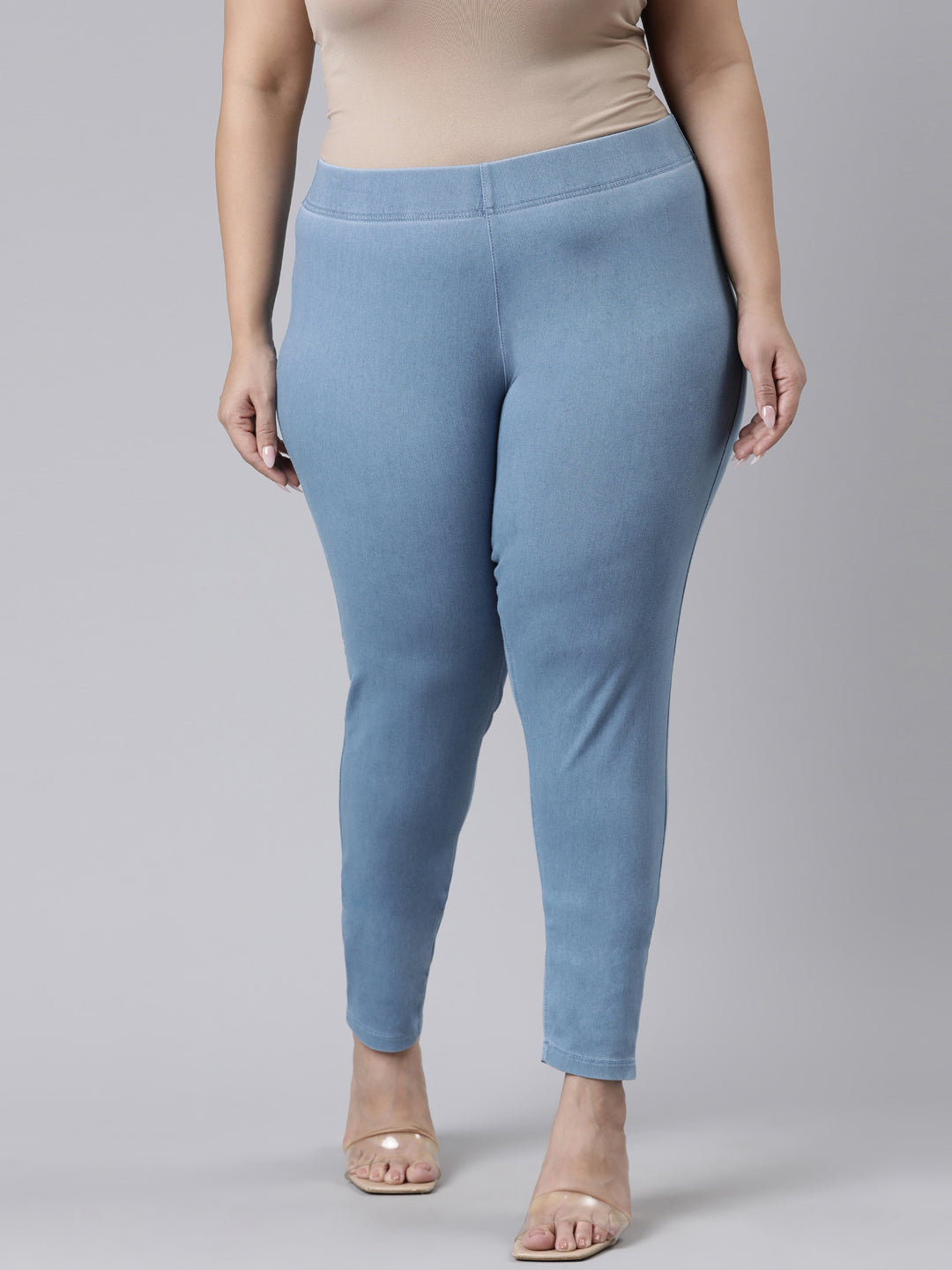 Buy Go Colors Women Light Blue Solid Stretch Leggings Online at Best Prices  in India - JioMart.