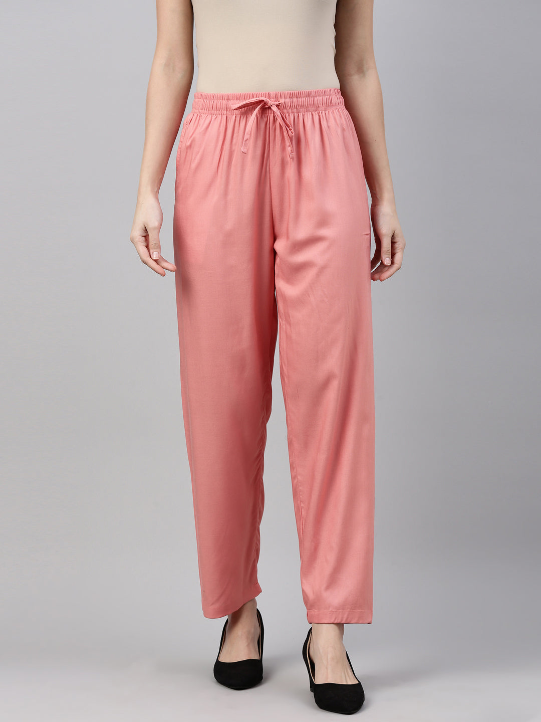 Peach Rayon Regular Wear Women Pant-44582