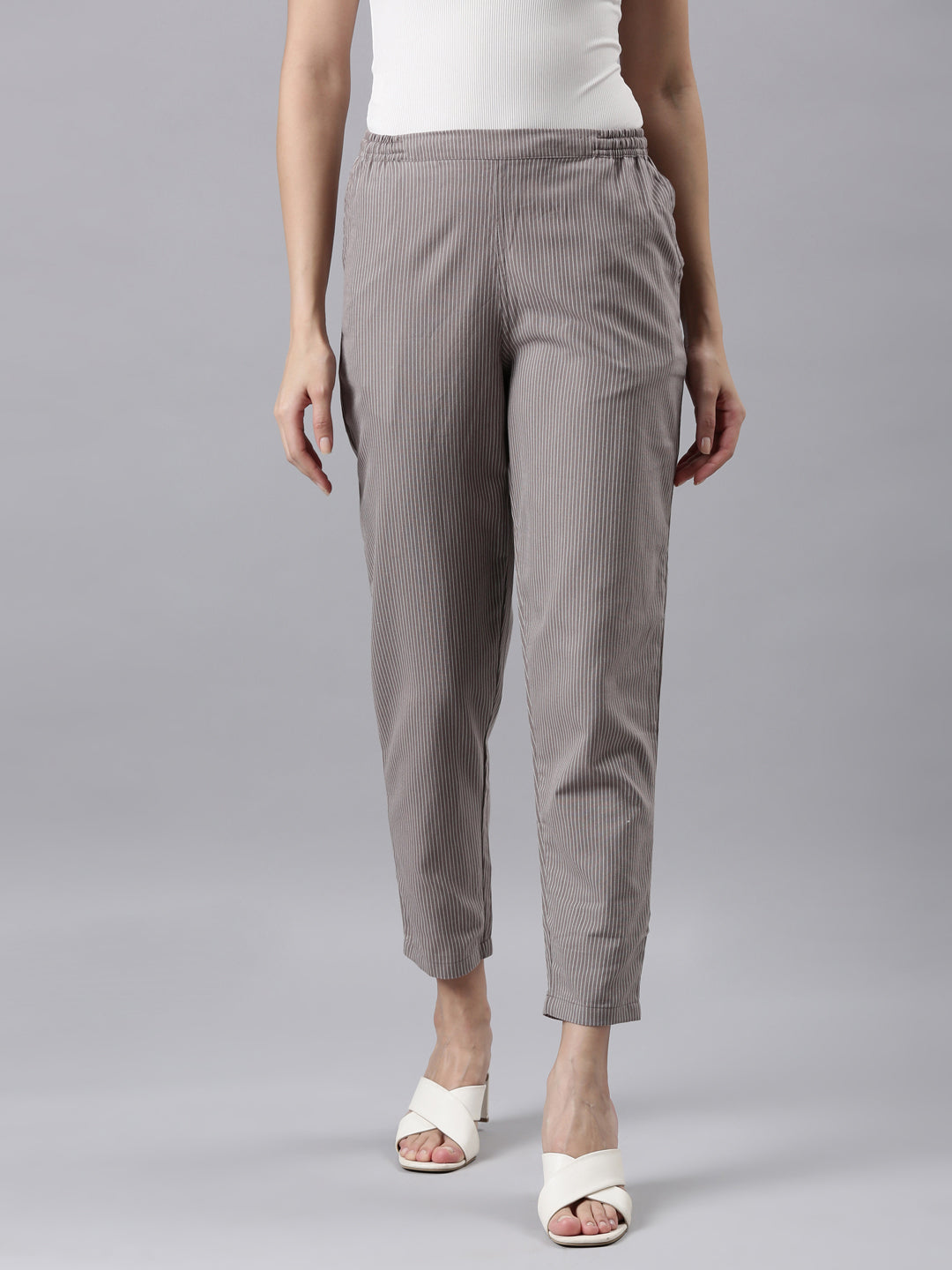 Maryanne - High Waisted Double Button Relaxed Pant in Grey Pinstripe |  Showpo USA