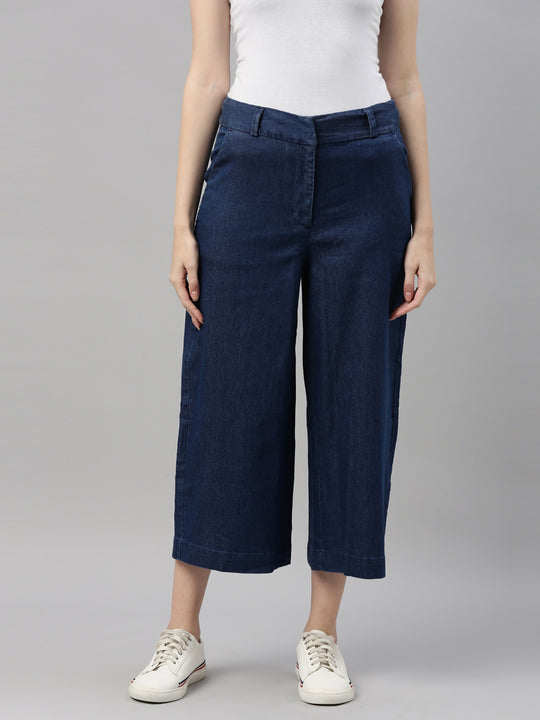 Lady Denim Culottes Jeans Loose Casual Flared Wide Leg High Waist Pants  Trousers | eBay
