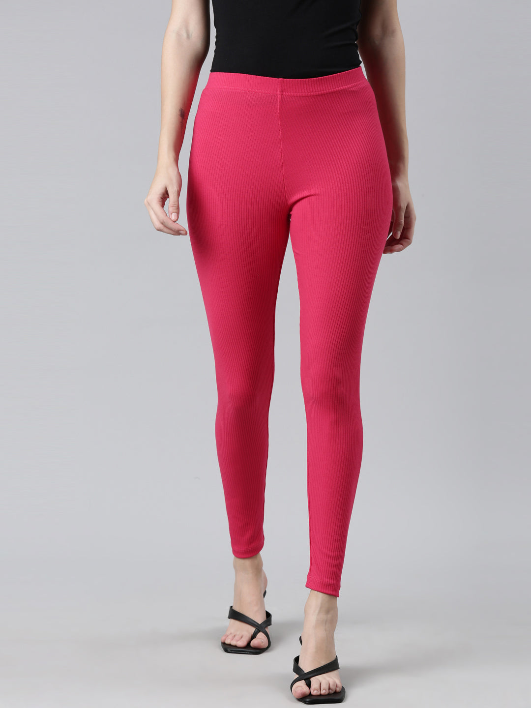 Berrylush Women Solid Pink Super Stretchy & High Waisted Sports Tights