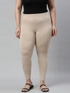 Khaki Cotton Stretch Ankle Length Leggings