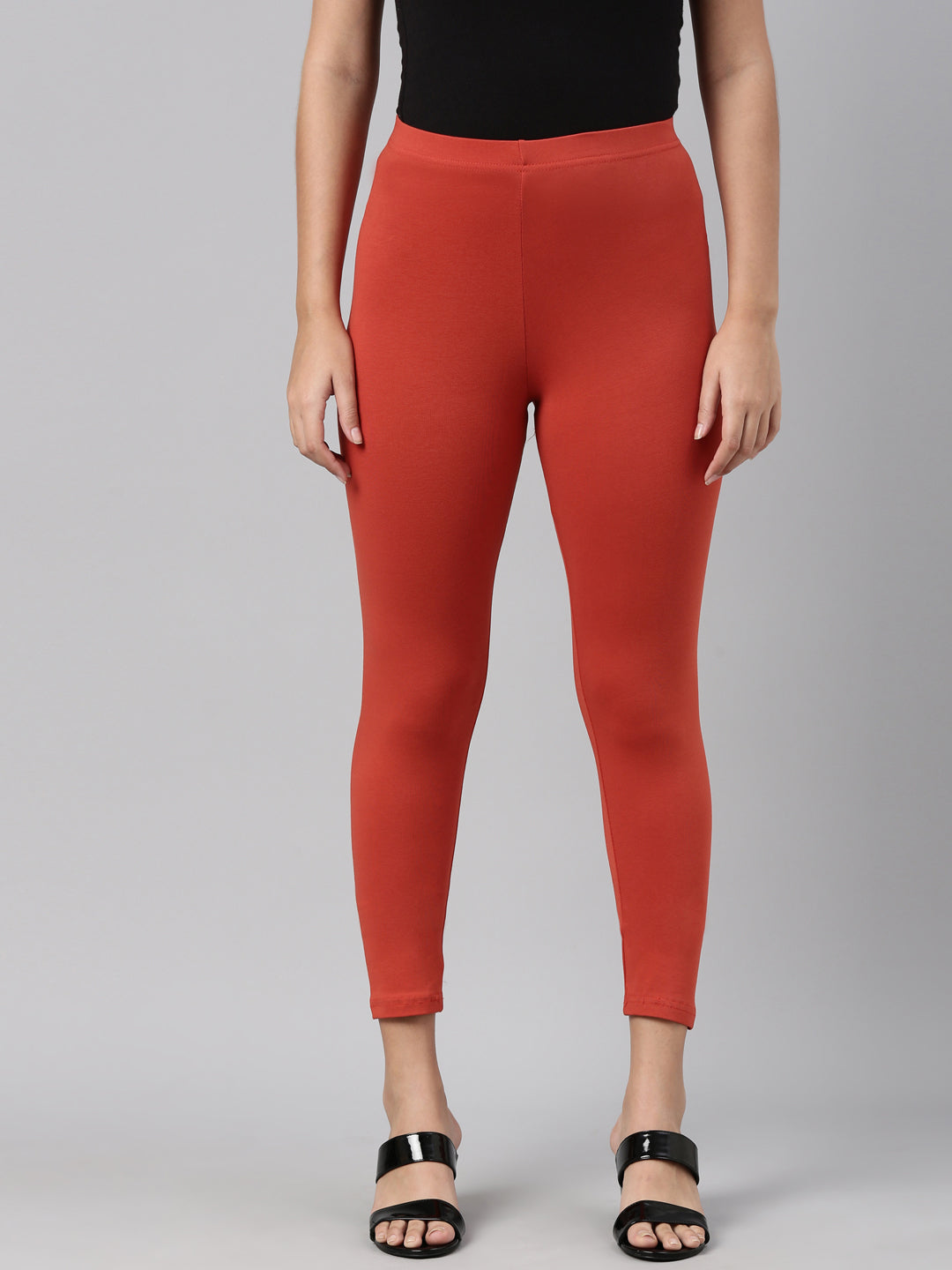 Rust Cotton Stretch Cropped Leggings