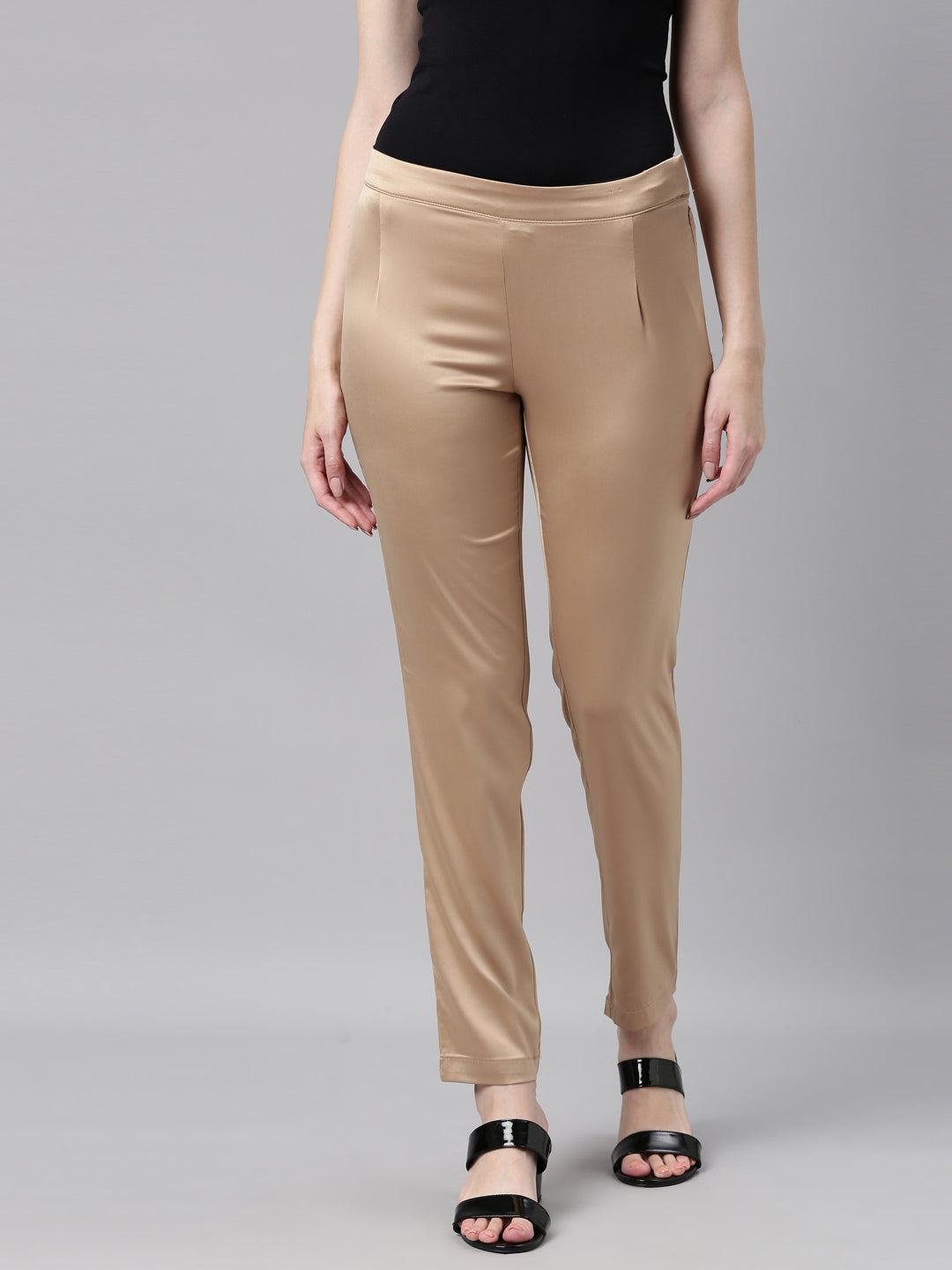 Buy GO COLORS Gold Womens Solid Casual Pants