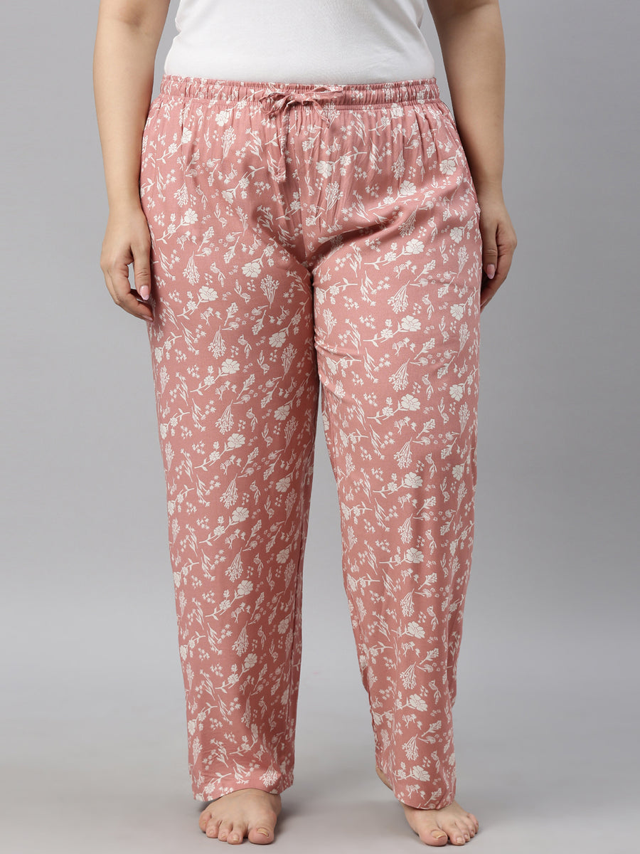 Women Printed Medium Pink Viscose Lounge Pants