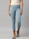 Dusty Blue Cotton Stretch Cropped Leggings