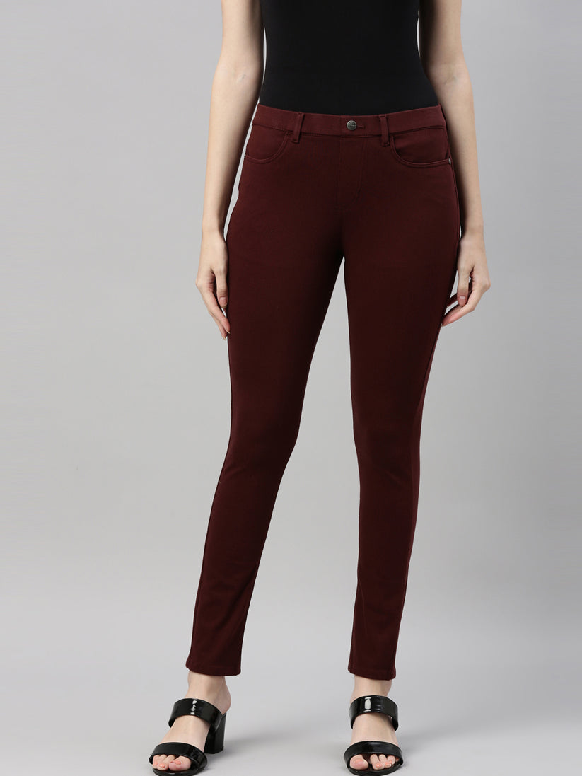 Maroon Solid Bootcut Jegging main image 0