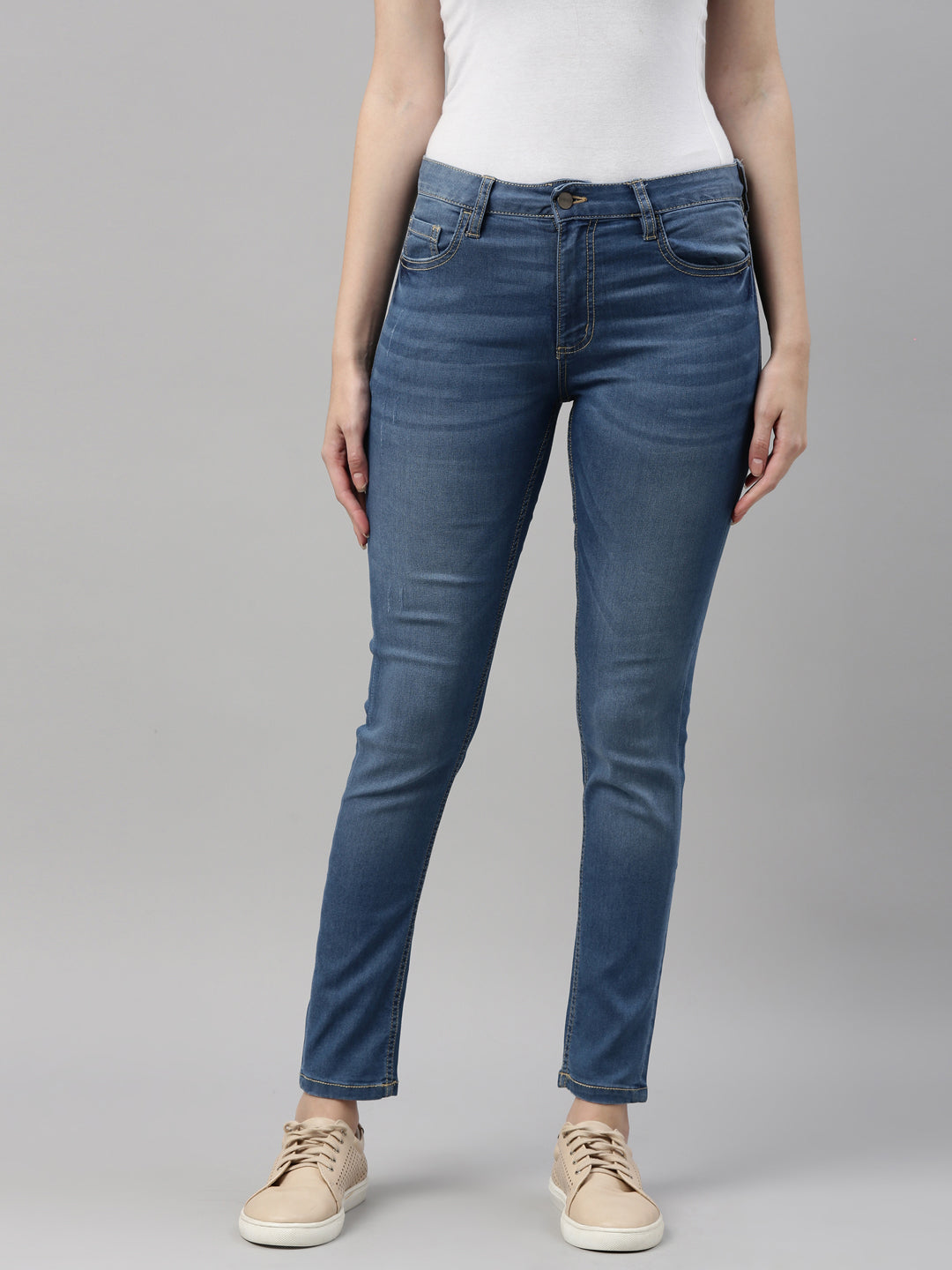 Shop Women's Solid Light Blue High Rise Skinny Jeans Online