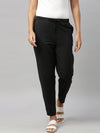 Black Cotton Stripe Pencil Pants