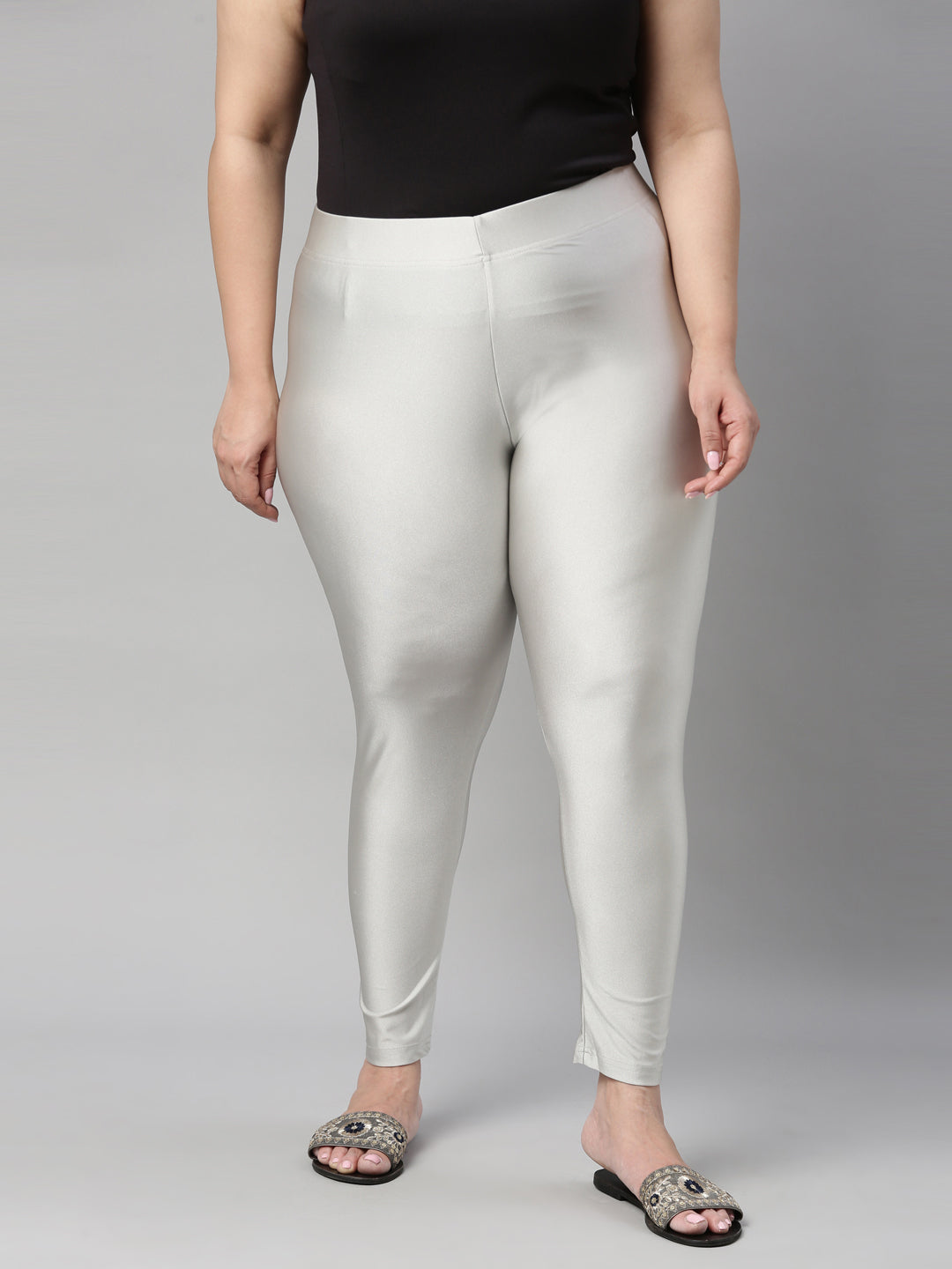 Buy Silver Solid Shimmer Leggings Online at Best Price - Clora Creation