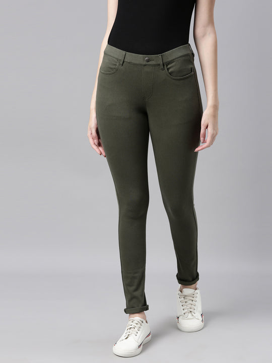 Buy Go Colors Women Olive Green Linen Cargo Pant online