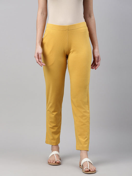 Women Solid Golden Yellow Slim Fit Ankle Length Leggings - Tall