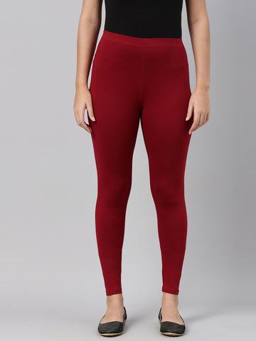 Buy Women's Solid Bright Red Slim Fit Ankle Length Leggings Online | Go ...