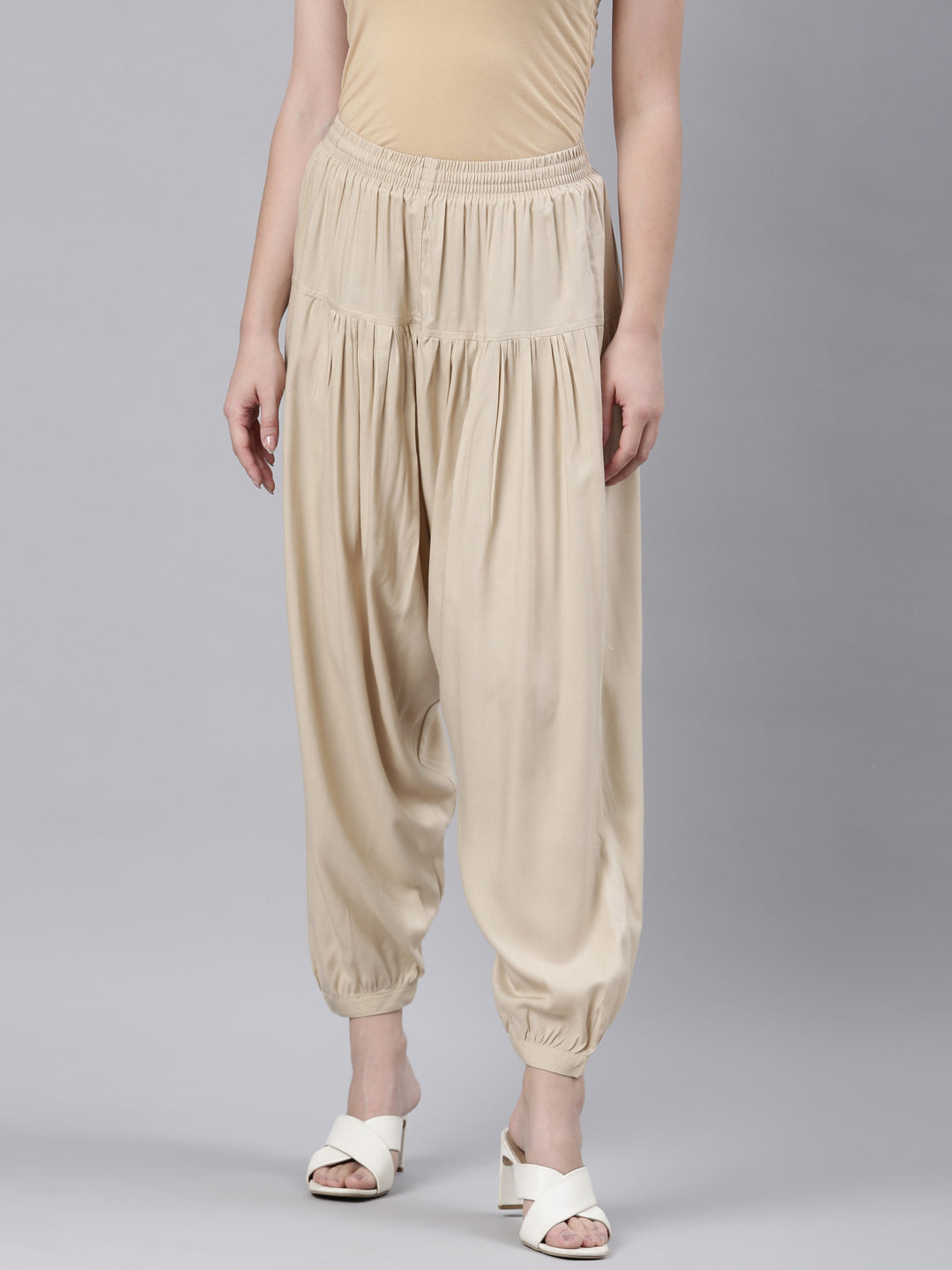 Buy GO COLORS Cream Womens Solid Harem Pants | Shoppers Stop