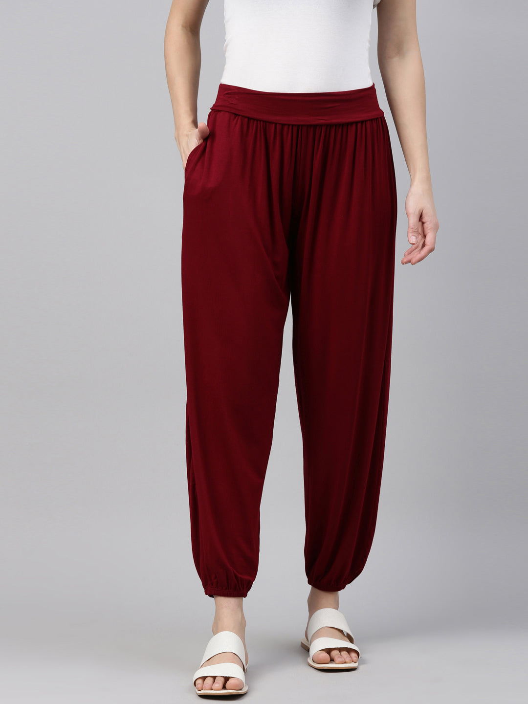 Shop Womens Solid Cherry Comfort Fit Cotton Pants Online  Go Colors