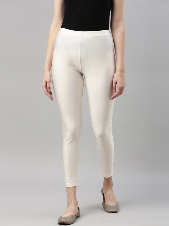 Indian Women Off White High Quality Leggings Solid Churidar Free Size Yoga  Pants