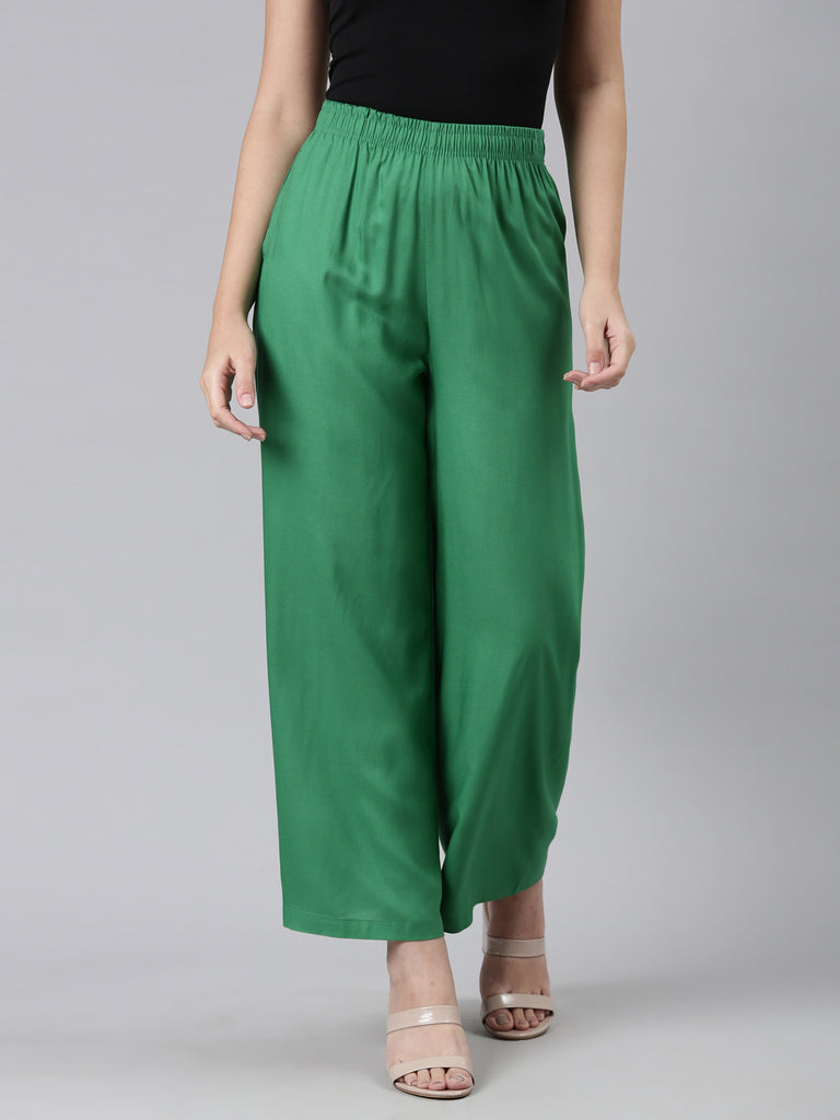 Buy Vetements Girls Cotton Solid Palazzo Pants Color Dark Green Size 2XL  at Amazonin