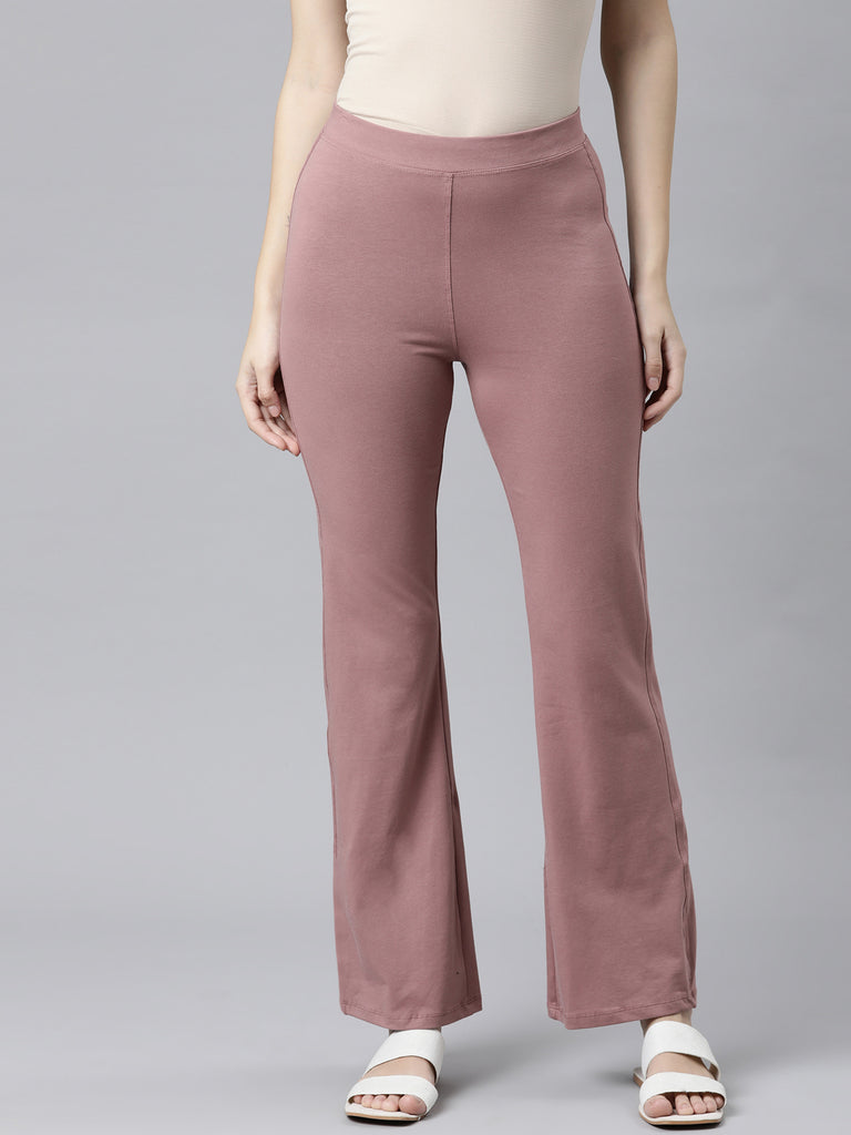 Buy Women's Solid Dusty Violet High Rise Flare Pants Online