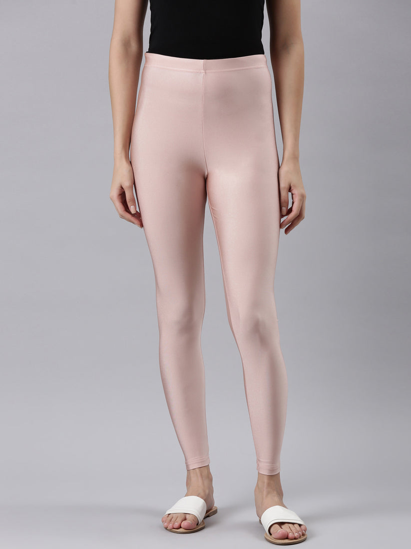 Light Golden Solid Shimmer Ankle Length Leggings