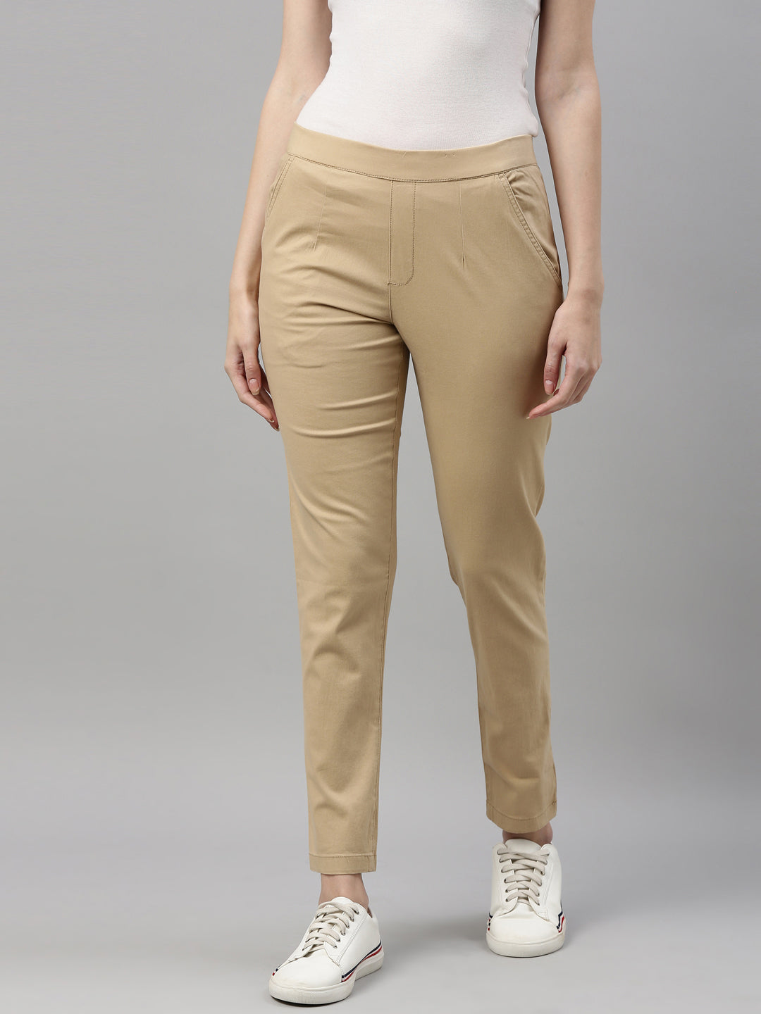Tan color cotton straight pant | Kiran's Boutique