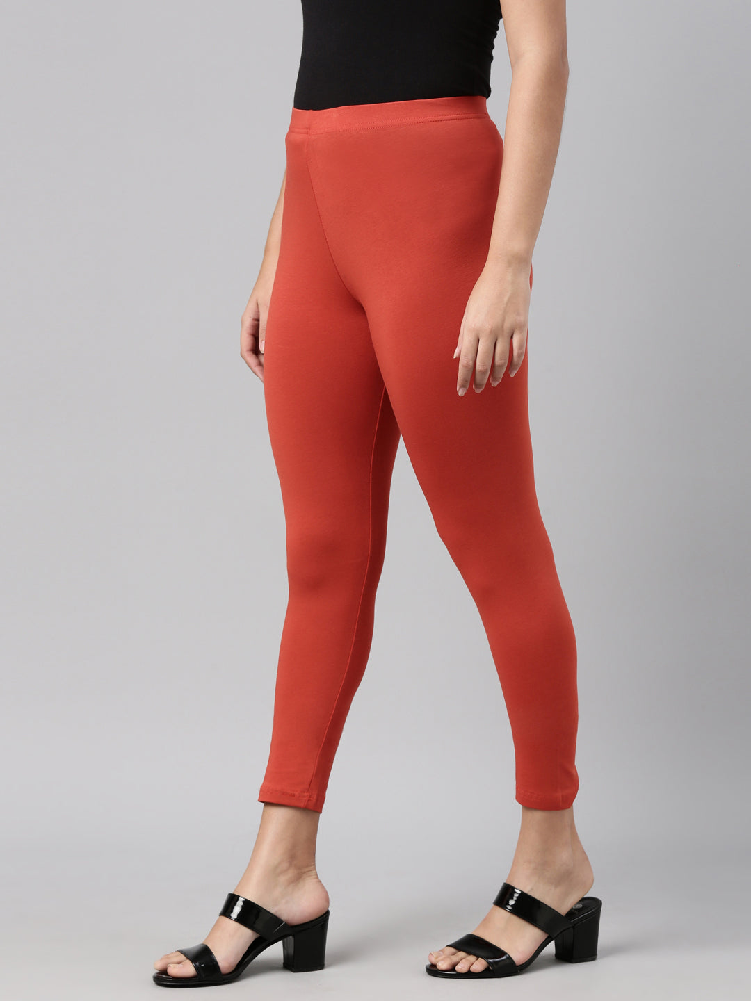 Rust Cotton Stretch Cropped Leggings