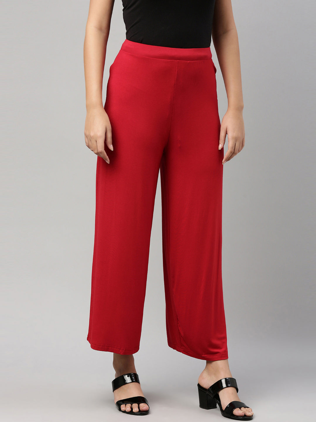 Party Wear Fabclub Women's Heavy Rayon Solid Plain Free Size Red Palazzo  Pants