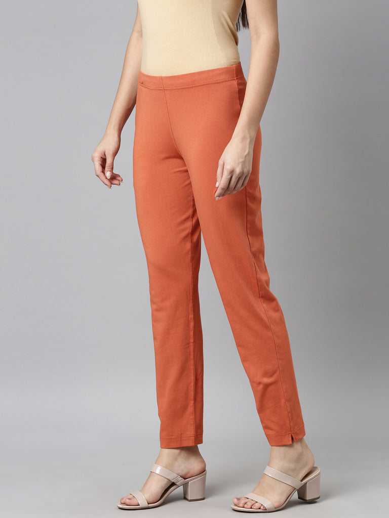 Orange Solid Ankle Length Pant –