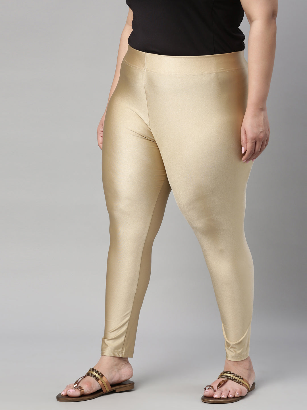 TNQ Women's Shimmer Legging (Golden, PLUS SIZE, XXL)