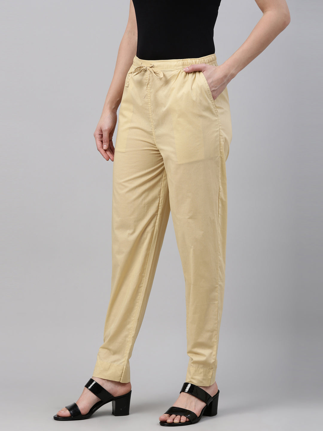 Buy Beige Solid Slim Pants Online - W for Woman