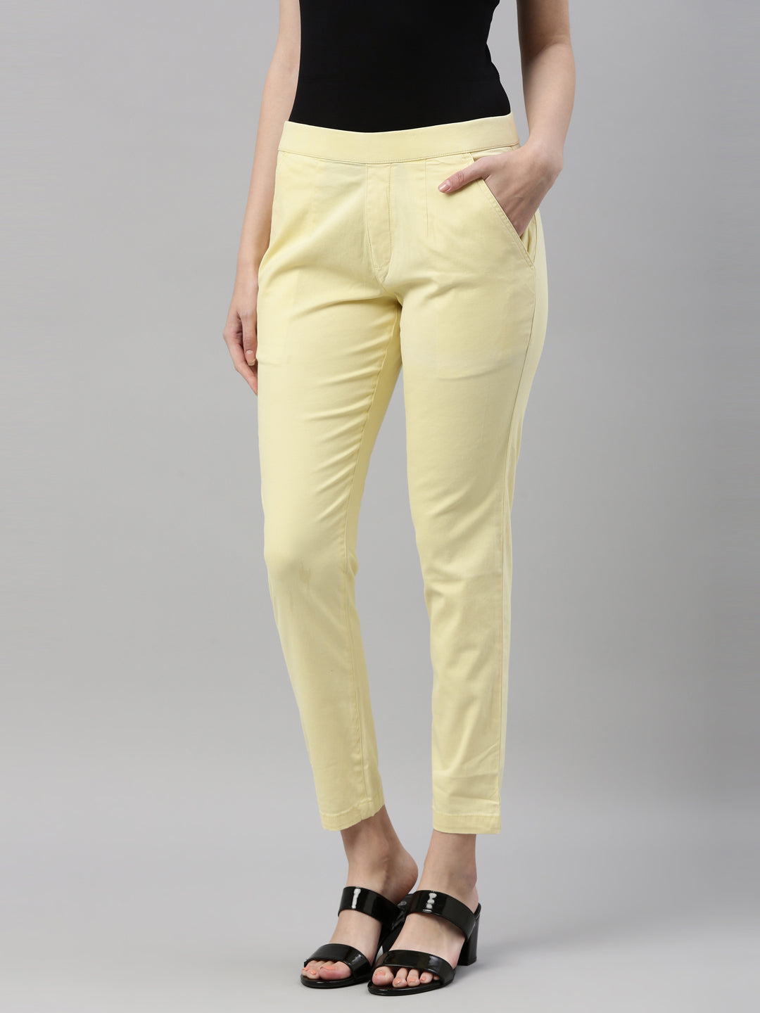 Solid Chikankari Embroidered Straight Fit Pant  Yellow