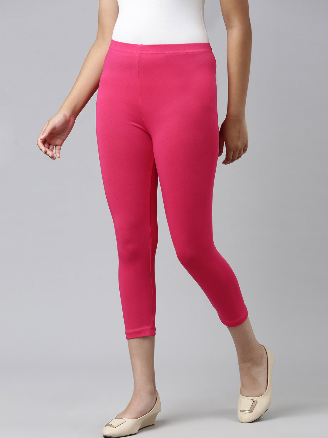 Young Fuchsia Cotton Stretch Cropped Leggings - Main Image